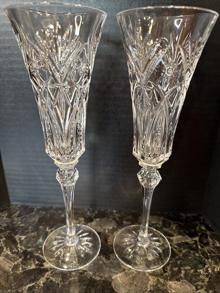 Cristal D’Arques Durand Vincennes Champagne Flutes Glasses Crystal 10″ Tall (2)