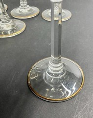 Set Of 6 Vtg Stolzle Crystal Wine Goblet Gold Trim Band White Scroll Stemware