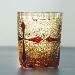 Hand Cut Whiskey Glass Tumbler Cross And Chrysanthemum Drinkware 9oz Red