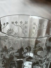 Fostoria MANOR 7 Clear Water Goblets Blown Glass 7 1/2 Etched Flowers Crystal