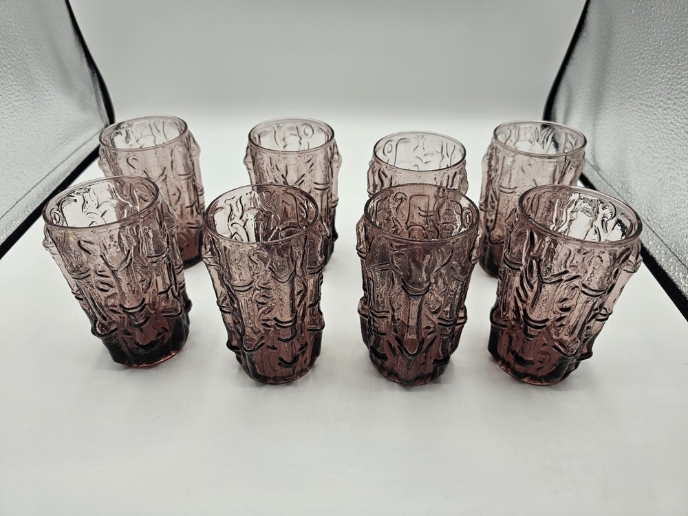 8 HTF Anchor Hocking TAHITI AMETHYST PURPLE Tumblers juice glass Imperial Bamboo
