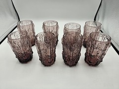 8 HTF Anchor Hocking TAHITI AMETHYST PURPLE Tumblers juice glass Imperial Bamboo