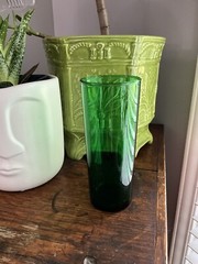 Vintage Green Glass Tumbler 6.5 Inches Tall 2.75 Inches In Diameters Opening