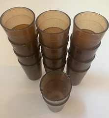 Vintage Amber Plastic Juice Glasses Sysco Lot of 14 3.5 inches Tall