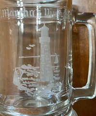 Martha’s Vineyard Souvenir Lighthouse Beer Mug Stein Etched Heavy Glass Travel