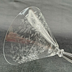 Pier 1 Eliza Crystal Martini Glass – Etched Leaves 6 7/8″ H Retired Excellent