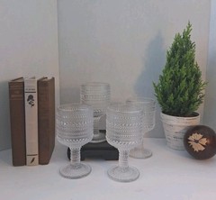 Godinger Lumina Wine Glasses;Clear Hobnail Bubble Glass;Scandinavian Look; 4 Pcs