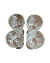 4 Vintage Indiana Glass Recollection Clear Water Goblets Stemmed Floral 6.5″