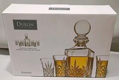 GODINGER DUBLIN SHANNON CRYSTAL SPIRITS DECANTER 9 OZ & SHOT GLASS SET 7 PCS