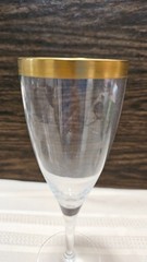 Vintage Gold Rim Champagne Flutes Trumpet V Shape Pulled Stem Glasses Set 2