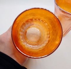 Vintage Hazel Atlas Fruits Iridized Marigold Tumblers Set of 2 Carnival Glass