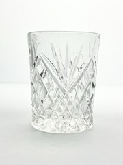 Vintage 4 Crystal Cocktail Old Fashioned Tumbler Glasses 4” 10oz Fan & X Cuts