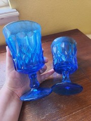 2 Noritake Perspective Cobalt Blue Footed 6.5” Water Goblets Vintage Japan MCM