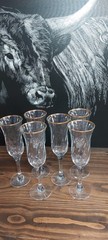 Set Of 6 Royale 24k Gold Rim Champagne Flutes Wine Glasses Hand Decorated 24K