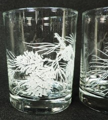 SET OF 5 ETCHED LIBBEY ST. CLAIRE PINECONE DOUBLE OLD FASHIONED GLASSES (MINT)
