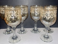 Cristalleria Fumo Hand Decorated Italian Wine Glasses Set of 6 Amber to Clear