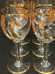 Vintage Hand-Painted Floral Cordial Glasses MCM Gold Accents