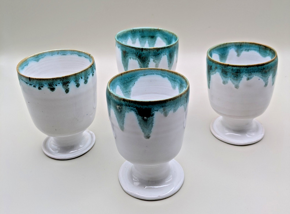 JB Cole Nell Cole Graves Seagrove Pottery, NC Set of Four Cups Marked Age 85