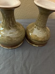 SET OF 2 HAND-TURNED POTTERY CHALICES GREEN/BROWN GLAZE 5 Inches Tall