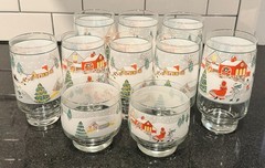 Vintage Lot 10 Sangrio Silent Night Glasses Christmas 3 Sizes Holiday Winter Cup