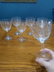 Fostoria Sprite Wine Water Goblets (6) VTG 1960’s Cut Glass Leafy Vine 9 Oz USA