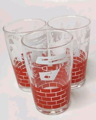 3 Vintage Red Brick Libbey MCM Juice Glass White Kitchen 4″
