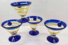 4) Kosta Boda Royal Carribean Martini Glasses Set Yellow Swirl Cobalt Cruise Lot