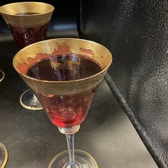 F.schmidt Austrian Glass Set Of 9 Rose Cranberry And Gold Trim Claret Glasses