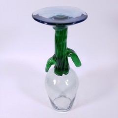 Mexican BLOWN GLASS Cactus Southwest Blue Green Yellow Wine Water GOBLET SET