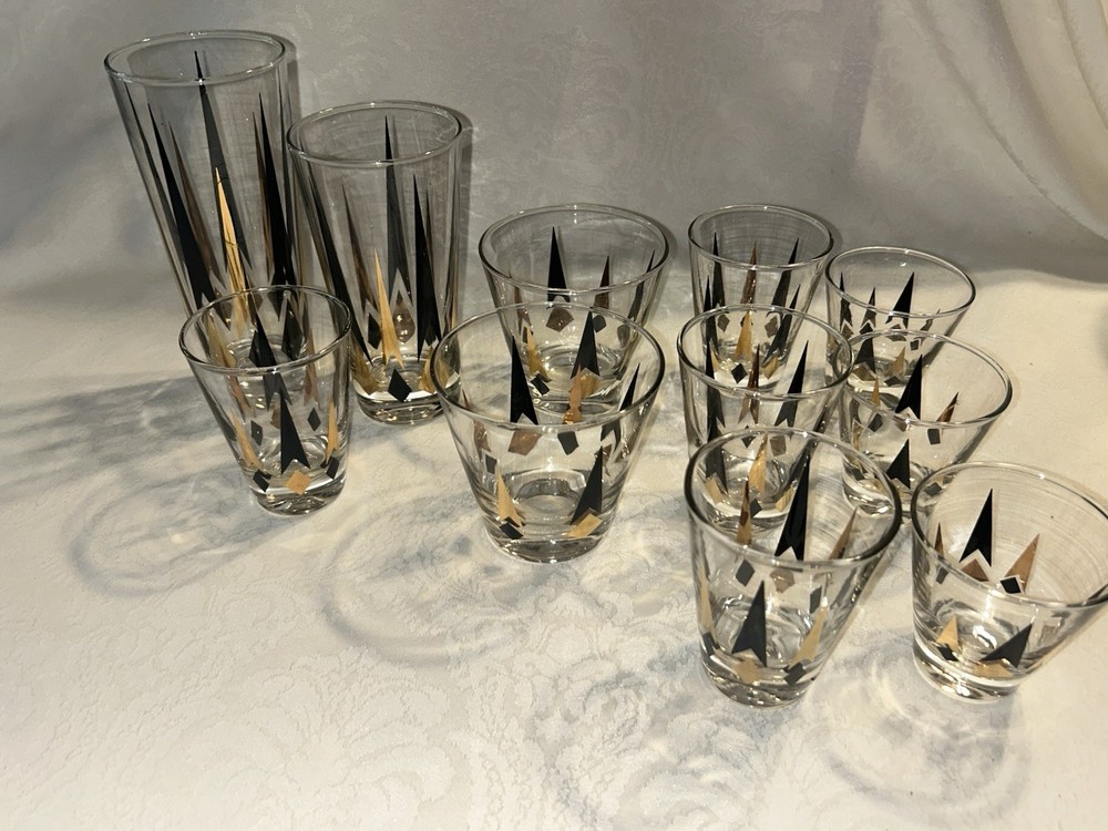 Vintage Anchor Hocking Atomic Golden Peaks Arrow Glass Tumblers Various Sizes