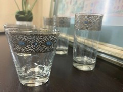 Set Of SIX Culver Sorrento Highball glasses , Silver Filigree W/ Turquoise