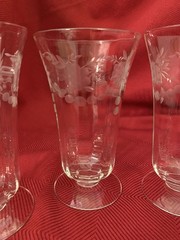Set 4 Parfait/Iced Tea Glasses Optic Etched Floral & Swag 5.5” 10 Oz EXQUISITE