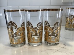 6- CULVER MUSHROOM GLASSES Vintage 22K Gold Highball Tumblers Set