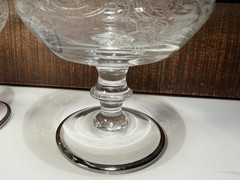 Set Of 2 Platinum Band, Etched Scrolls, Water Stem Champagne Glasses Vintage