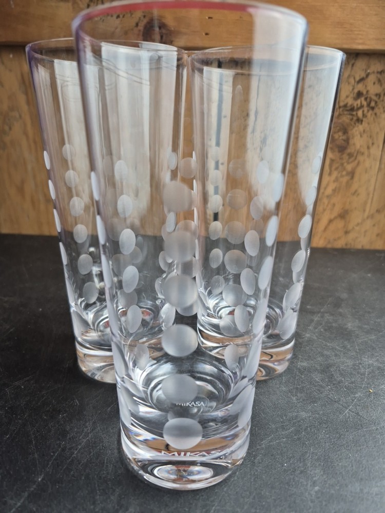 Mikasa Cheers Highball Glasses Set of 3 Etched Crystal Drinkware Dots