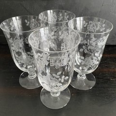 VTG Fostoria Willowmere Etched Crystal Footed Iced Tea Stemmed Glasses Set of 4