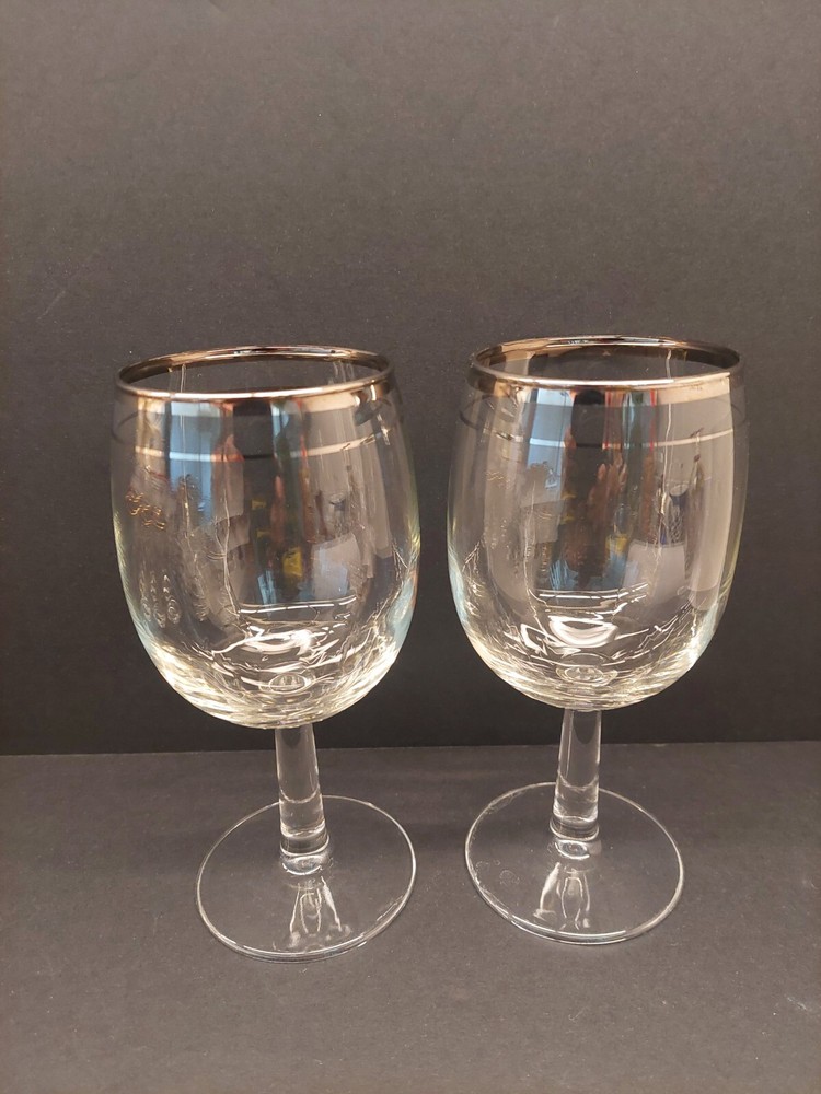 Mid Century Double Platinum Rimmed Glasses Wine Water Cocktail 2