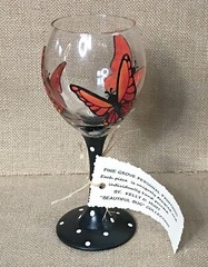 Monarch Butterfly Polka Dot Art Painted On Wine Glass Whimsigoth Whimsical Cute