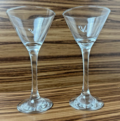 2 Grey Goose Vodka Triple Goose Logo Martini Glasses Tall Stem 7” Etched Glass
