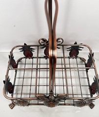 Vintage Metal Beverage 8 Glass Tumbler Holder Caddy Carrier Wood Handle
