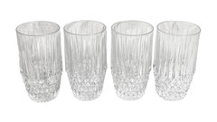 Vtg. Set 4 Fostoria Stratton Highball Tumblers Glasses Lead Crystal Made in USA