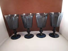 Lovely Lenox Antique Dark Blue Glass Set of 4 Water Goblets Glasses A