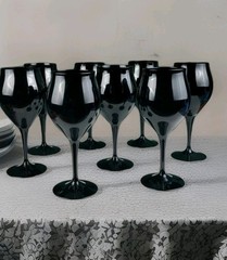 Set of 8 Black Blown Glass Water Goblets – All Black,