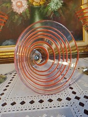 Large Hand Blown Retro Orange Swirl Art Glass Martini/ Margarita Glasses Set-3