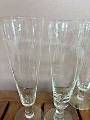 Vintage Crystal Glass Etched Wheat Pattern Champagne Flutes Set of 7 Mix Lot
