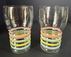 7 Petalware Pastel Bands Tumblers Corning Macbeth Evans Vintage 1930s
