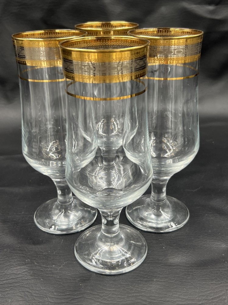 Vintage Gold and Silver Band Goblets 7 1/2″ Tall