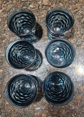 Vintage Colony Glass Whitehall 4 3/8” Riviera Blue Cubist Juice Tumbler Set of 6