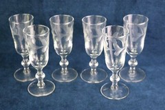 Rare Rock Sharpe GARLAND Grey Cut Leaf Wreath 6 Brandy Cordial Glasses 4 » Stem