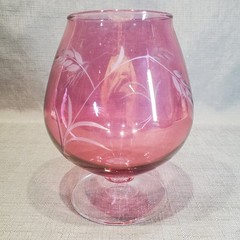 VTG Cranberry Pink Wheat Cut to Clear Flashed Brandy Snifter Wine Glass Cognac